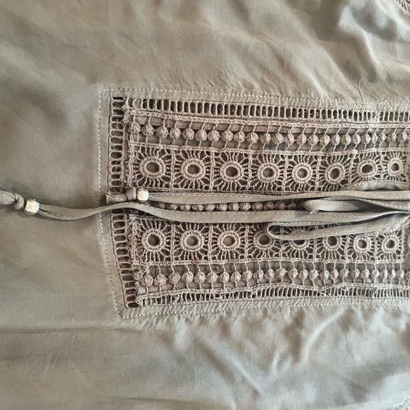 Army green, flowy and airy on. Tie up front, loose bottom to tuck or wear loose - Picture 2 of 6